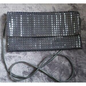 Vintage STOCKO 60/70s Black SquareSequin EVENING BAG w/Mirror Purse RARE VguC